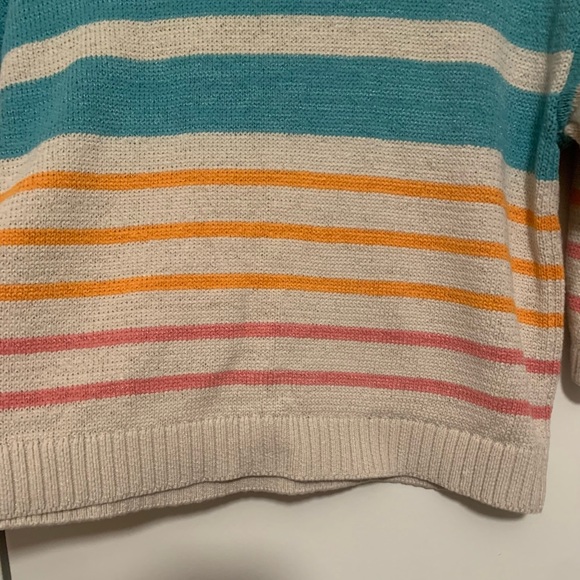 Cute lightweight striped Loft sweater, teal beige orange knit - Picture 6 of 7